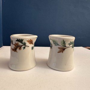 2 VINTAGE 1964 SYRACUSE CHINA SMALL COFFEE CREAMERS LEAF DESIGN 2 1/2" TALL